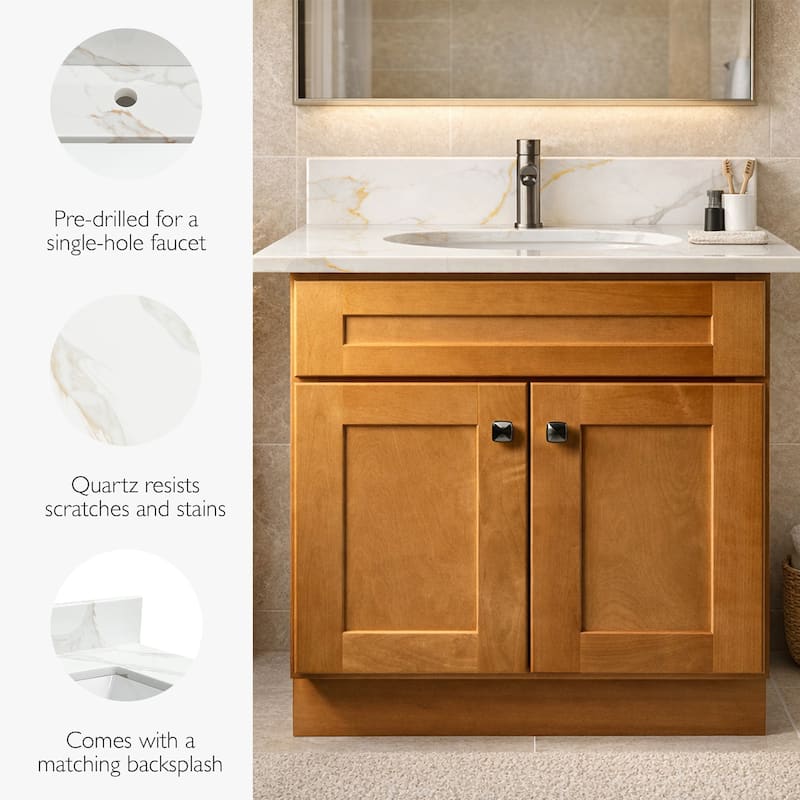 Calesco Calacatta Quartz Bathroom Vanity Top with Sink and Backsplash