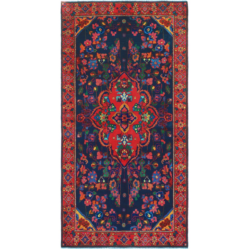 Fine Vintage Distressed Rodolfo Red/Navy Runner - 5'4" x 10'3"