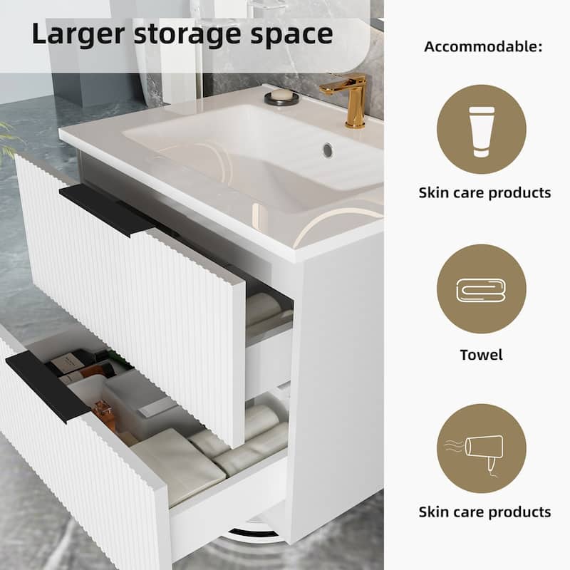 Wall Mounted Floating Bathroom Vanity Cabinet With Ceramic Sink