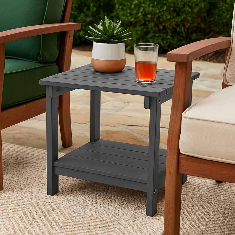 West Outdoor Patio End Table with Shelf, 16 Inch, Modern Wood Style Gray