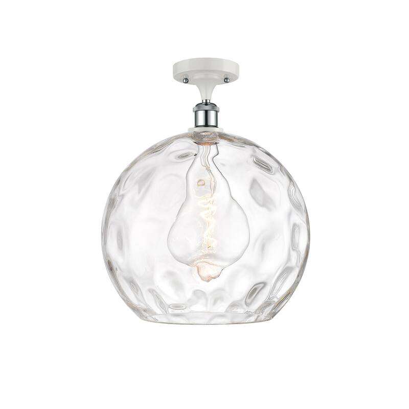 Innovations Lighting Athens Water Glass - 1 Light 14" Semi-Flush Mount - Clear Water Glass/White and Polished Chrome