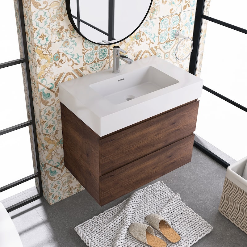 Floating Bathroom Vanity with Solid Surface Top