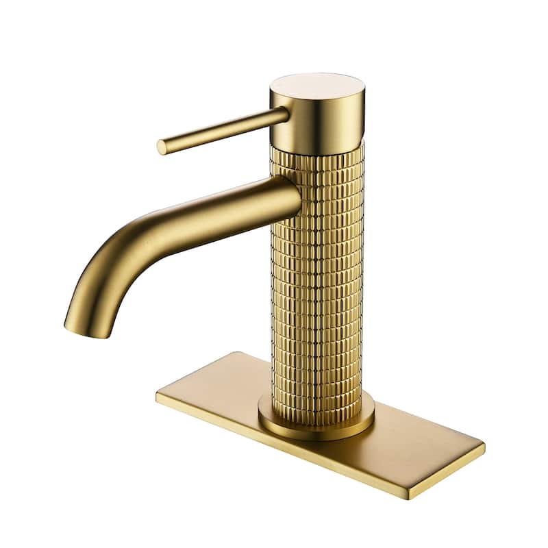 6.4"H Solid Brass Single-handle Bathroom Sink Faucet - Brushed Gold