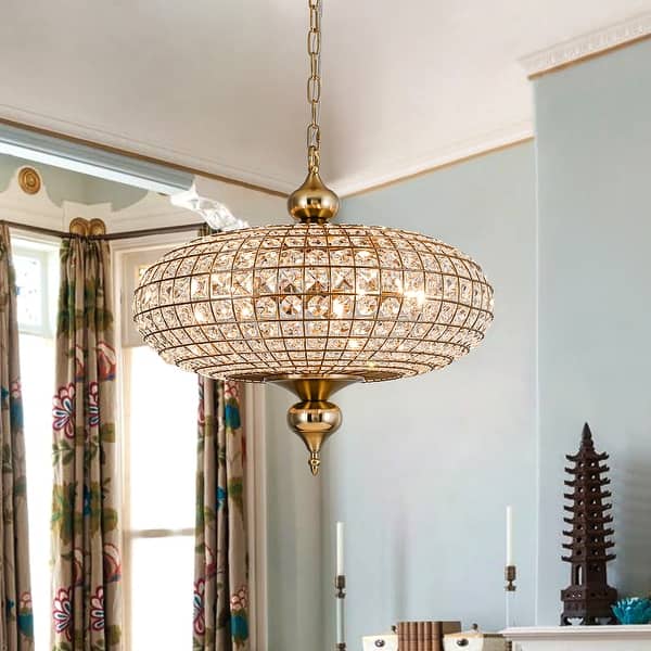 slide 2 of 97, Retro French 4/5-Light Antique Brass Globe Crystal Chandelier for Living/Dining Room