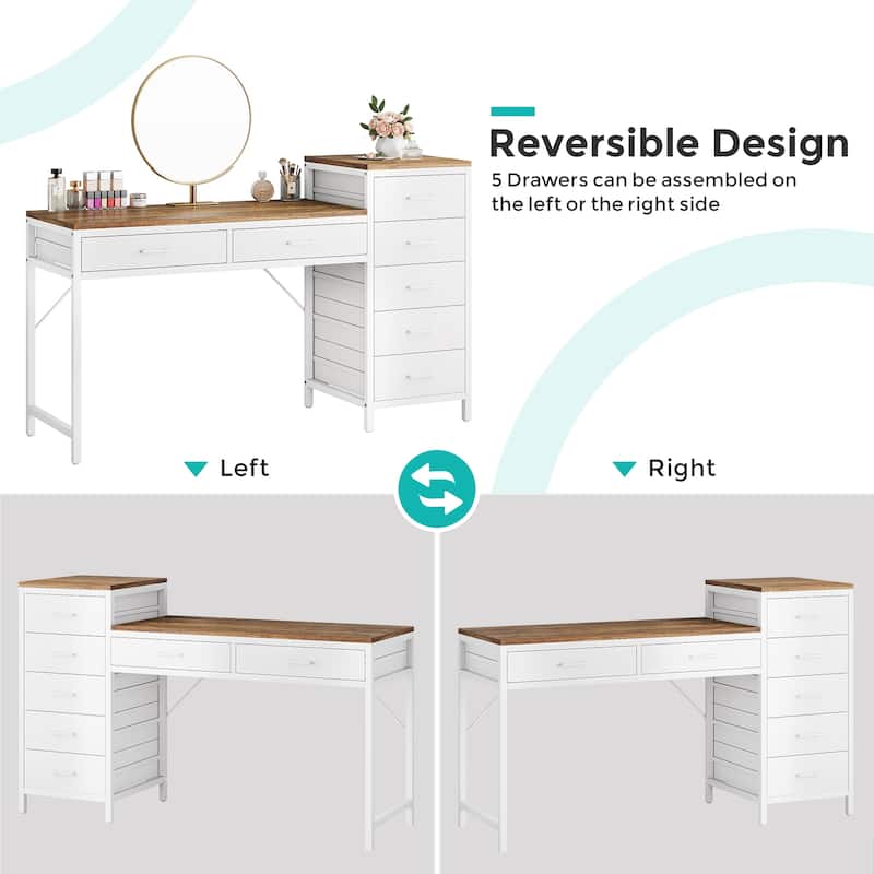 Modern Makeup Vanity Desk Dressing Table with Reversible Drawers (Without Mirror)
