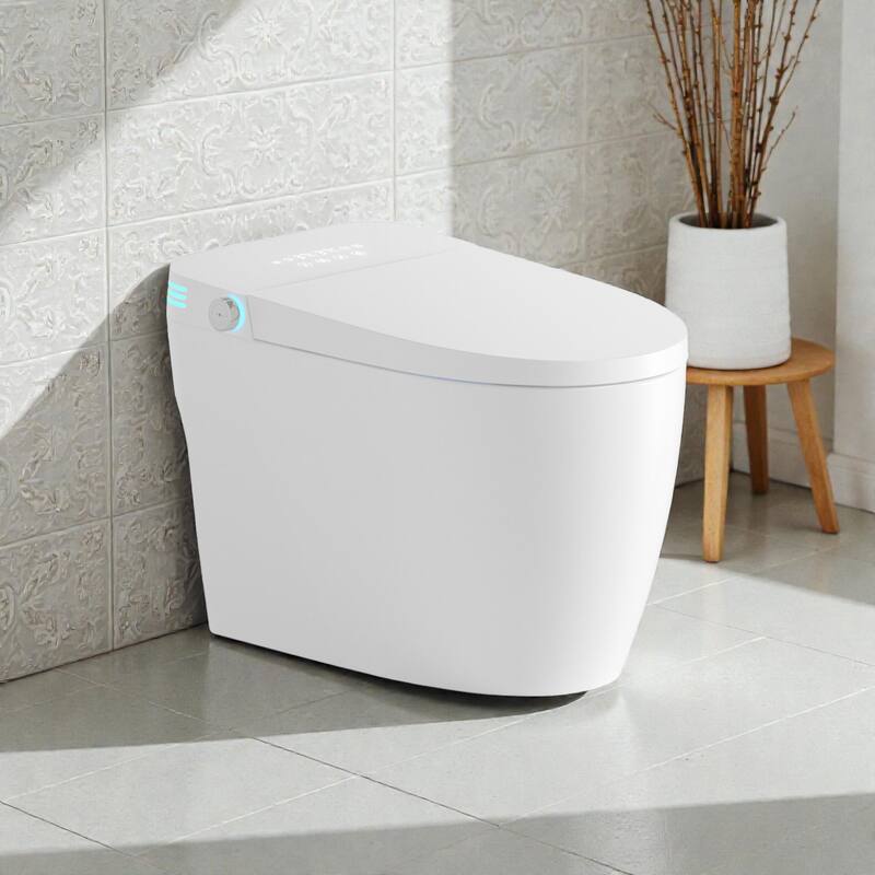 Tankless Smart Toilet with Built In Bidet. Auto Open Close. Heated Seat. Warm Water. Dryer. Foot Sensor - White