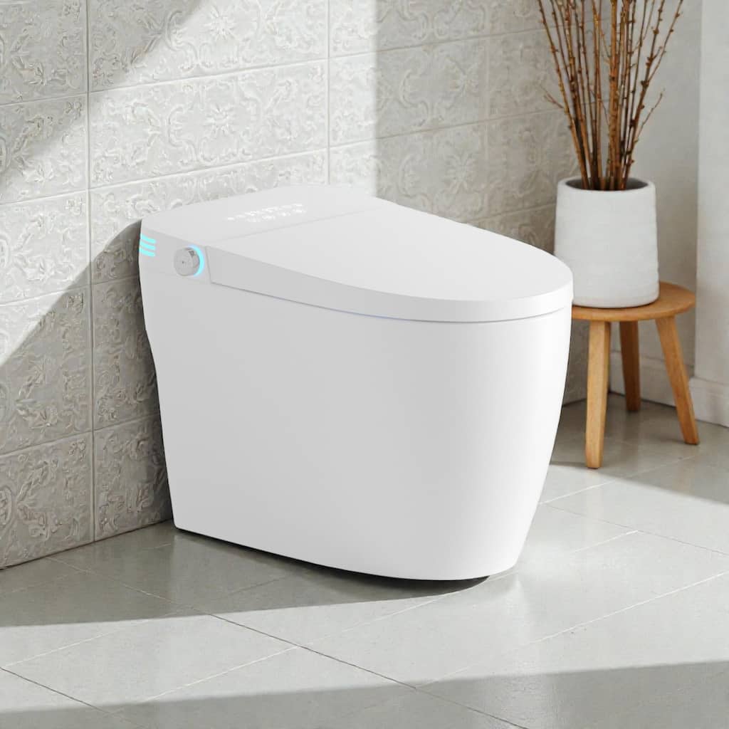 Tankless Smart Toilet with Built In Bidet. Auto Open Close. Heated Seat. Warm Water. Dryer. Foot Sensor