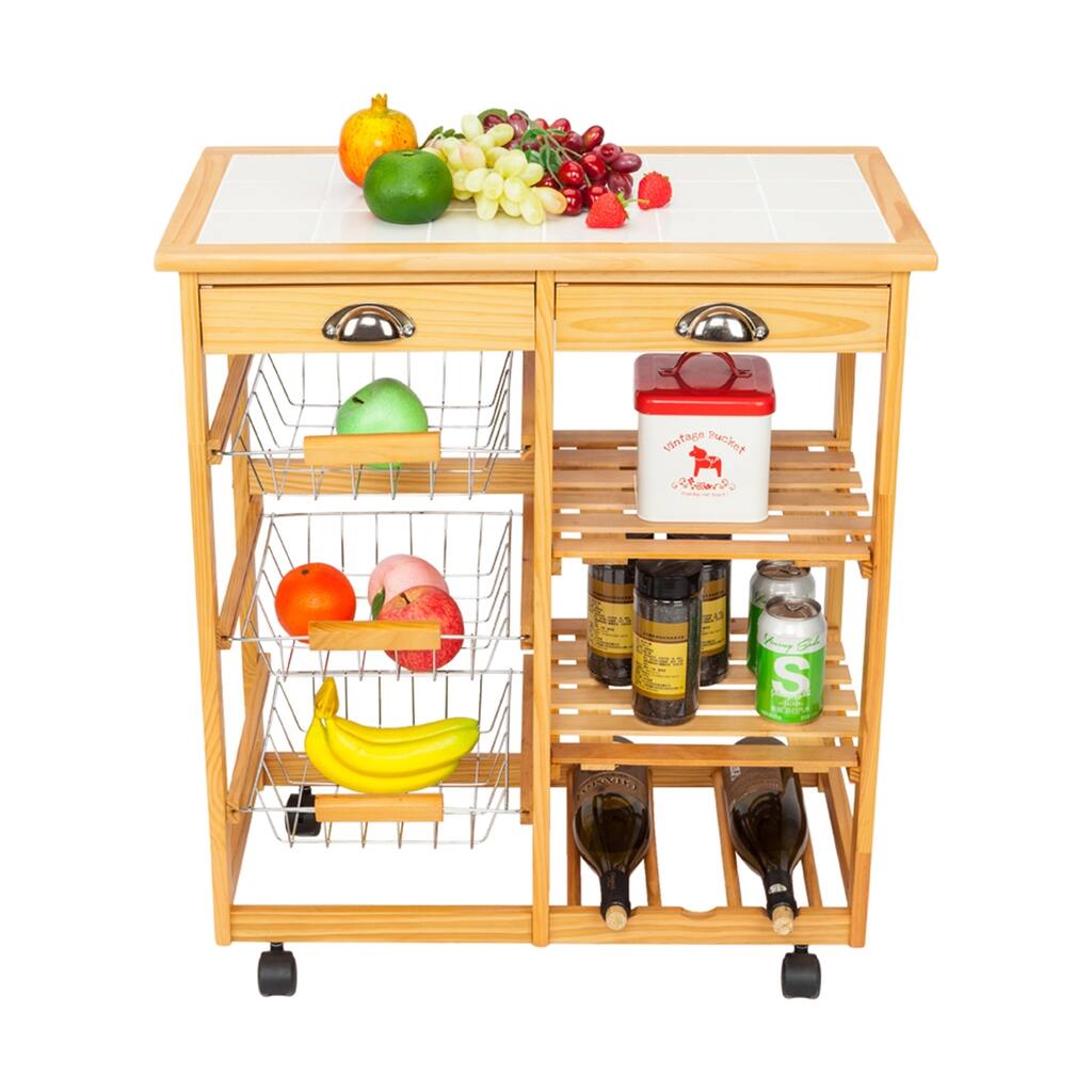 Kitchen & Dining Room Cart 2-Drawer Removable Storage Rack with Rolling Wheels