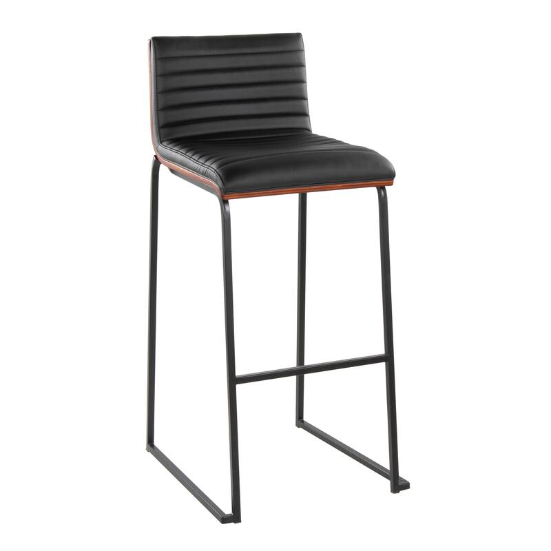 Silver Orchid Magda 30" Fixed-Height Upholstered Bar Stool (Set of 2) - Black Faux Leather/Black Metal