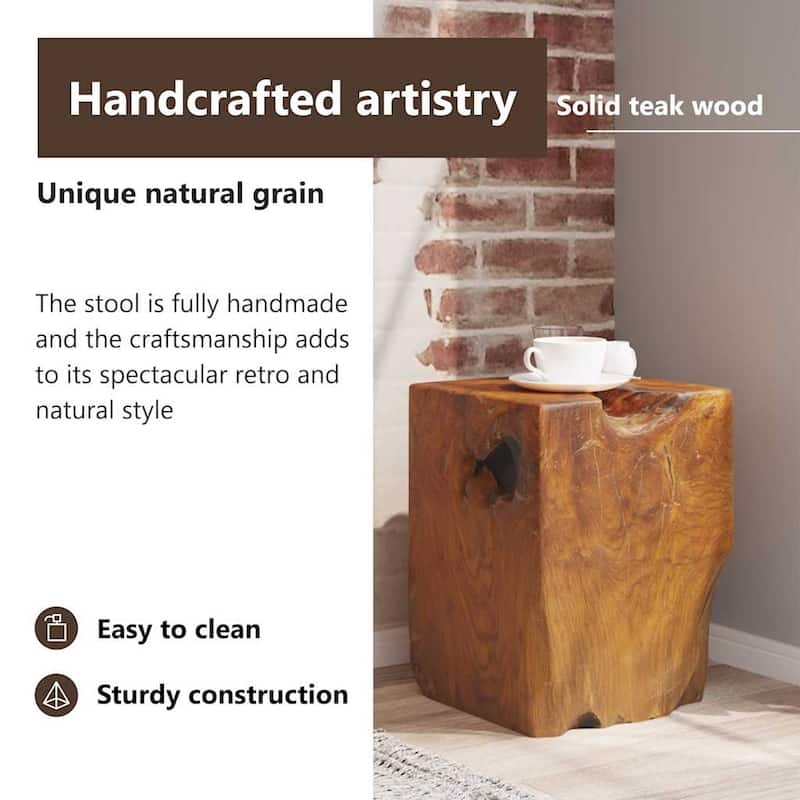 vidaXL Solid Teak Wood Stool, Small Side Table, Brown