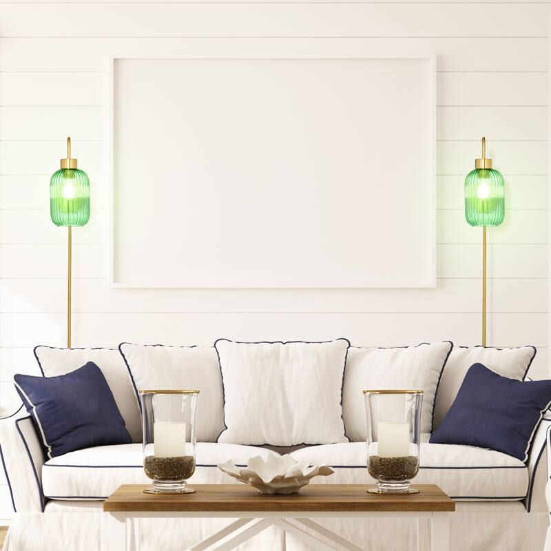 Adrienne River of Goods Green Glass and Metal Retro Wall Sconce - 5.375" x 8.625" x 32.25"