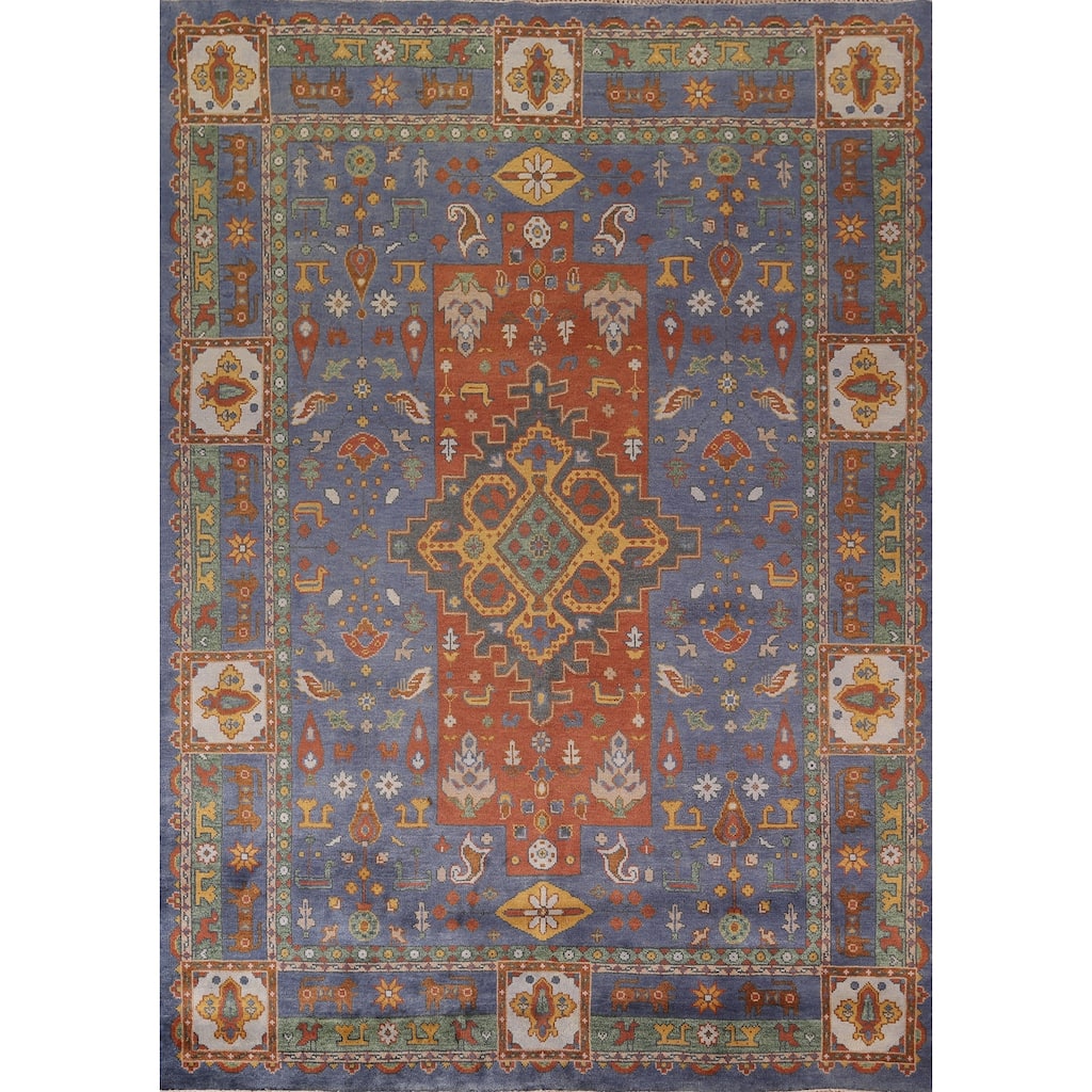 Tribal Geometric Shiraz Oriental Area Rug Hand-Knotted Wool Carpet - 8'11"x 11'6"