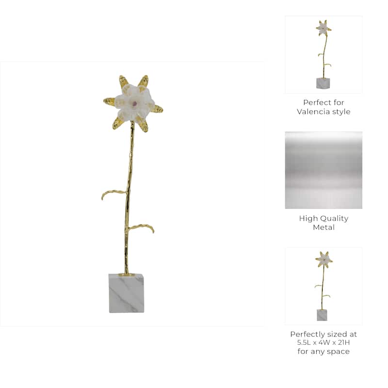 Luxury Floral Decorative Sculpture with Gold Accents and Marble Base