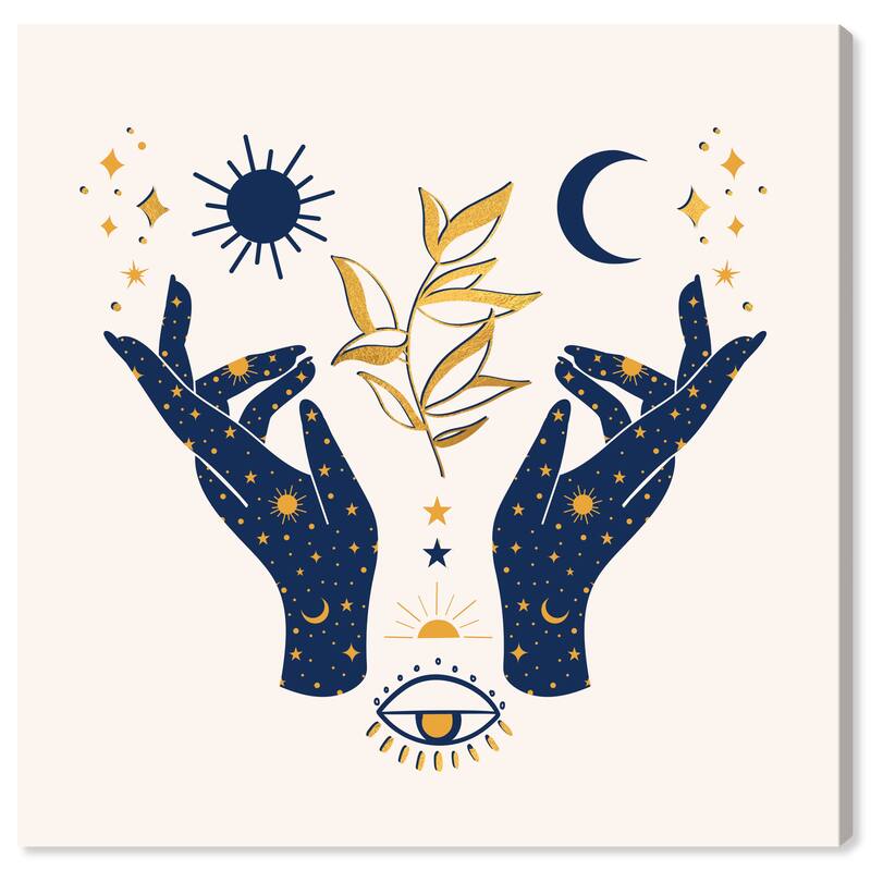 Wynwood Studio Canvas Floral and Botanical Fate Hands Gold and Dark Blue Modern & Contemporary Wall Art Canvas Print