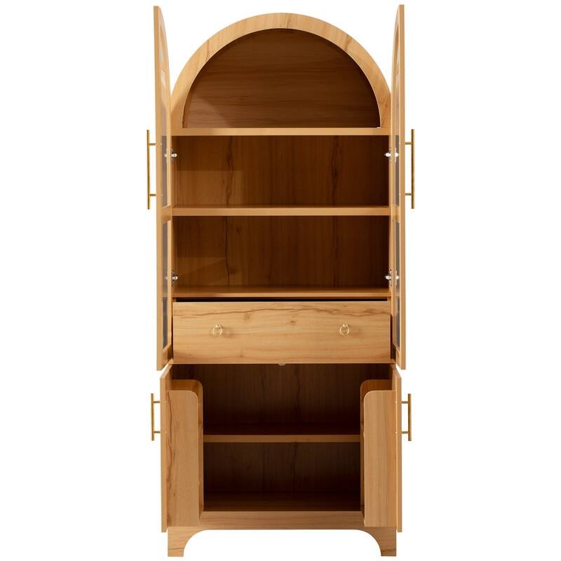 71" Tall Arched Kitchen Pantry Cabinet with Adjustable Shelves and Hidden Drawer for Stylish Storage Solutions