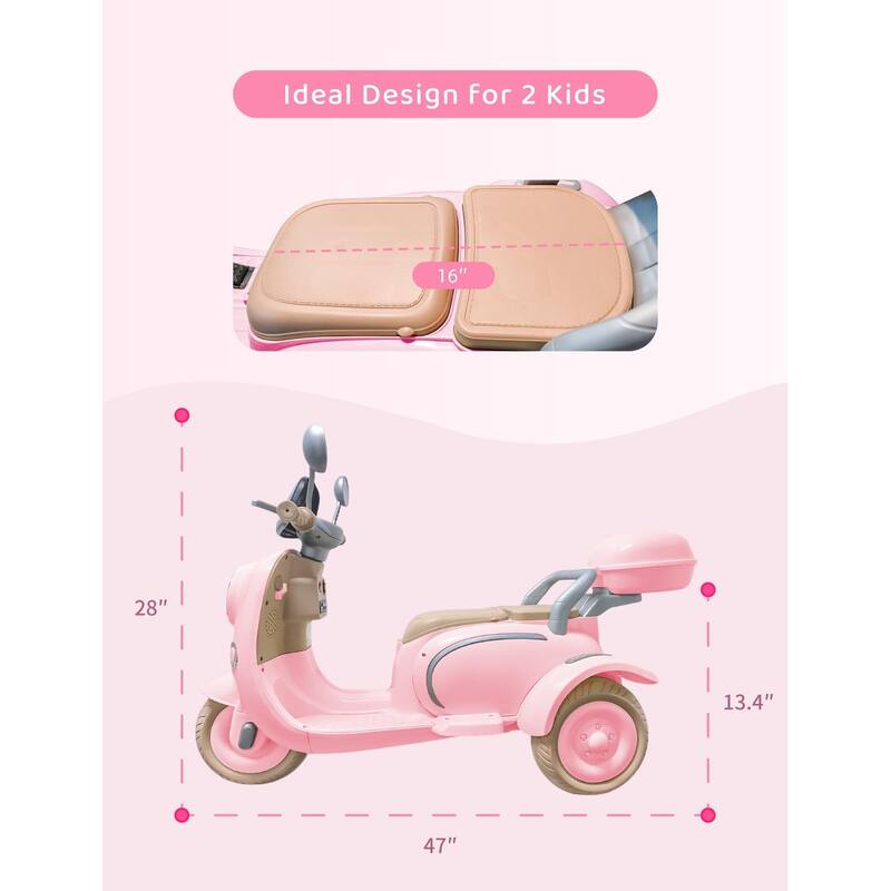 Girls Electric Motorcycle, 2-Seater Kids Motorcycle,12V Ride On Scooter for Kids, Cute Design with Stable 3-Wheel, Ages 3-6