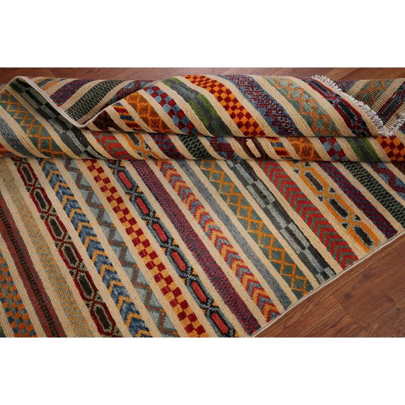 All-Over Striped Kazak Oriental Area Rug Hand-Knotted Wool Carpet - 3'11" x 5'11"