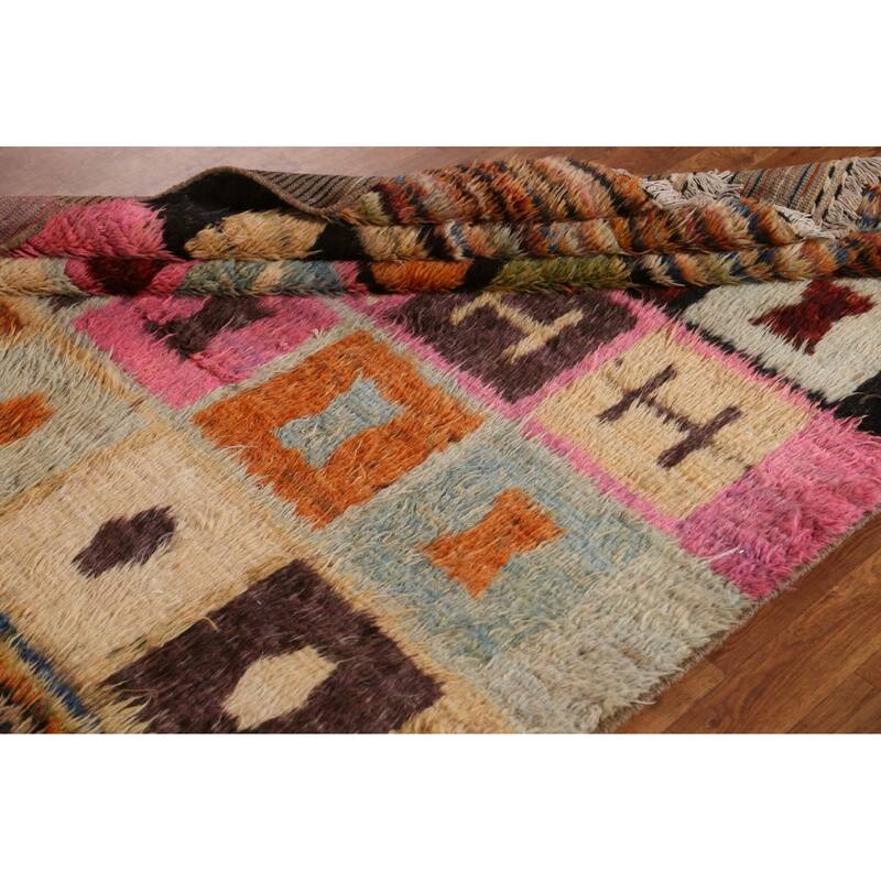 Hand Knotted Oriental 100% Wool Carpet Modern Tribal Multi-Colored Moroccan Area Rug - 6' 6'' X 5' 2''