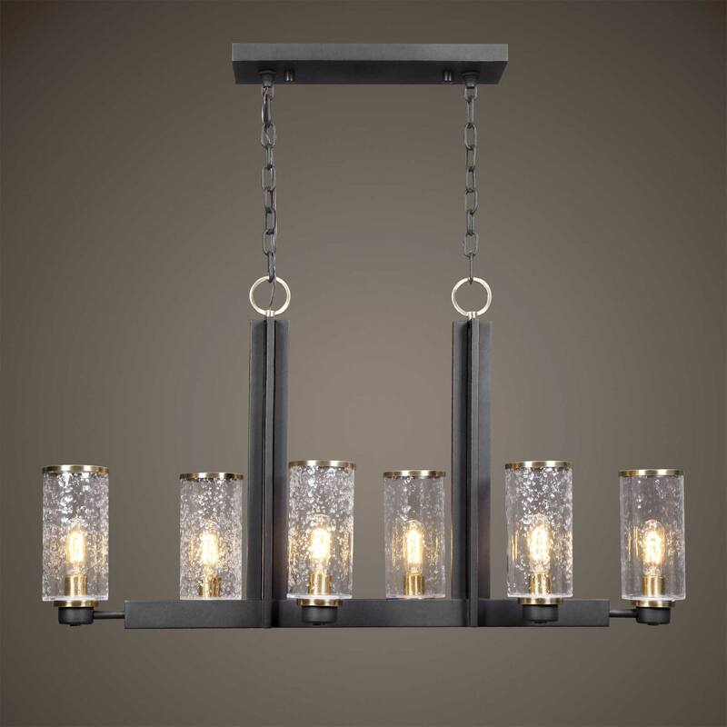 6-Lights I Beam style Framed Ceiling Chandelier - 44.5" - Brass Finish