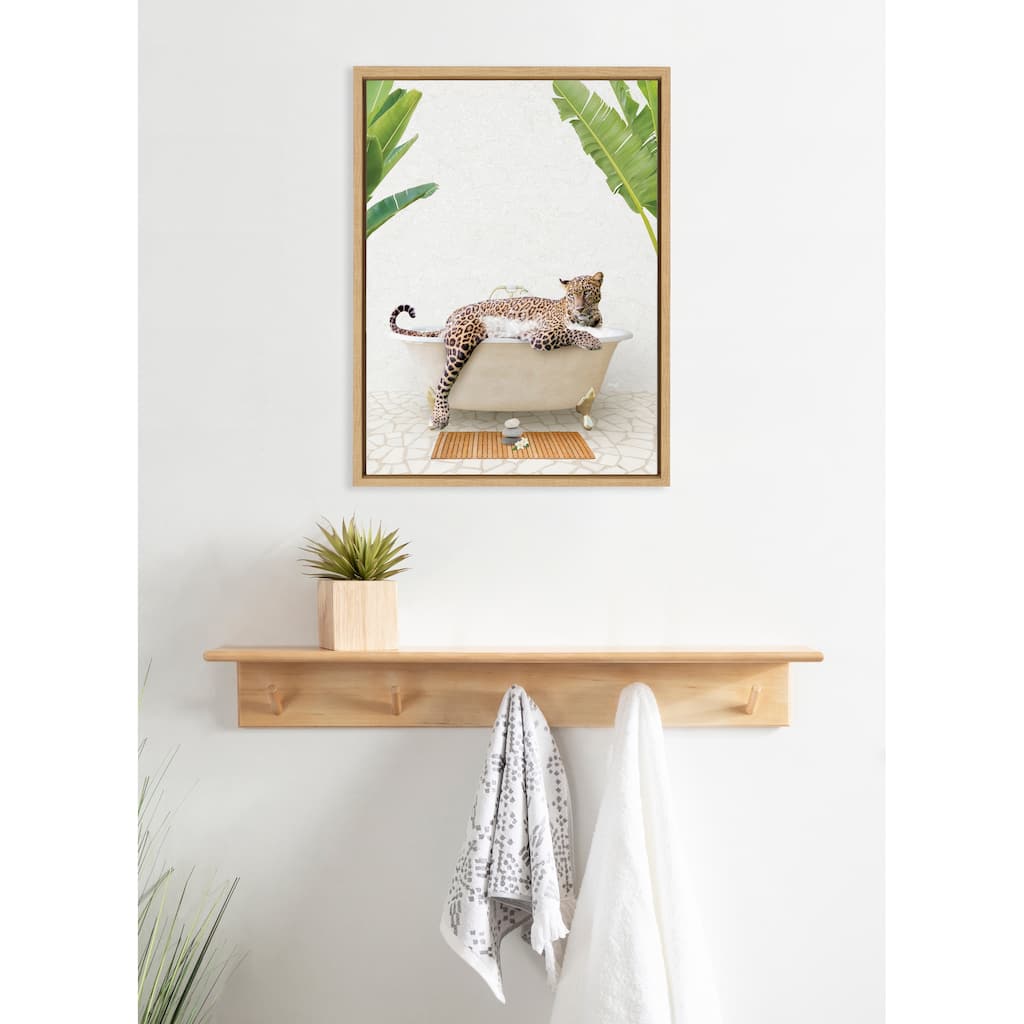 Kate and Laurel Sylvie Leopard Bali Bath Framed Canvas by Amy Peterson