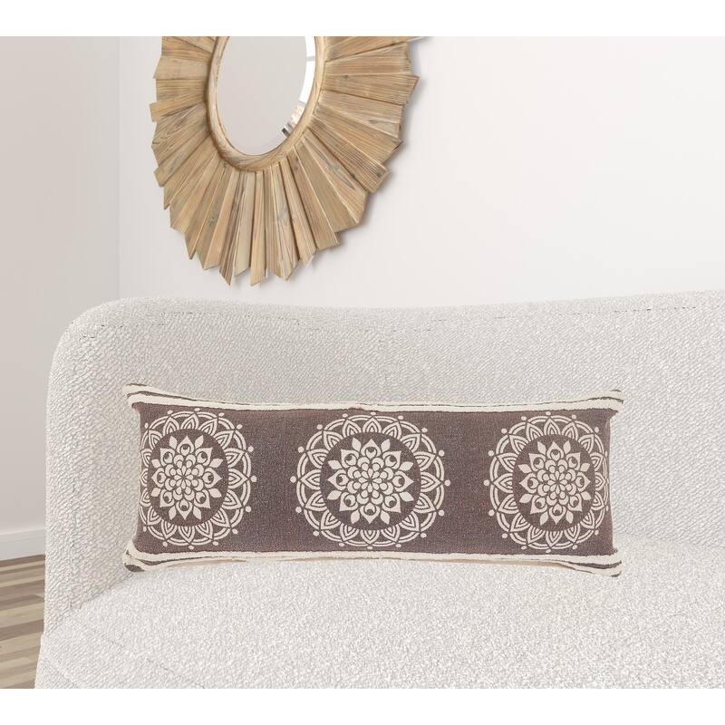 HomeRoots 14" X 36" Brown And White 100% Cotton Striped Zippered Pillow