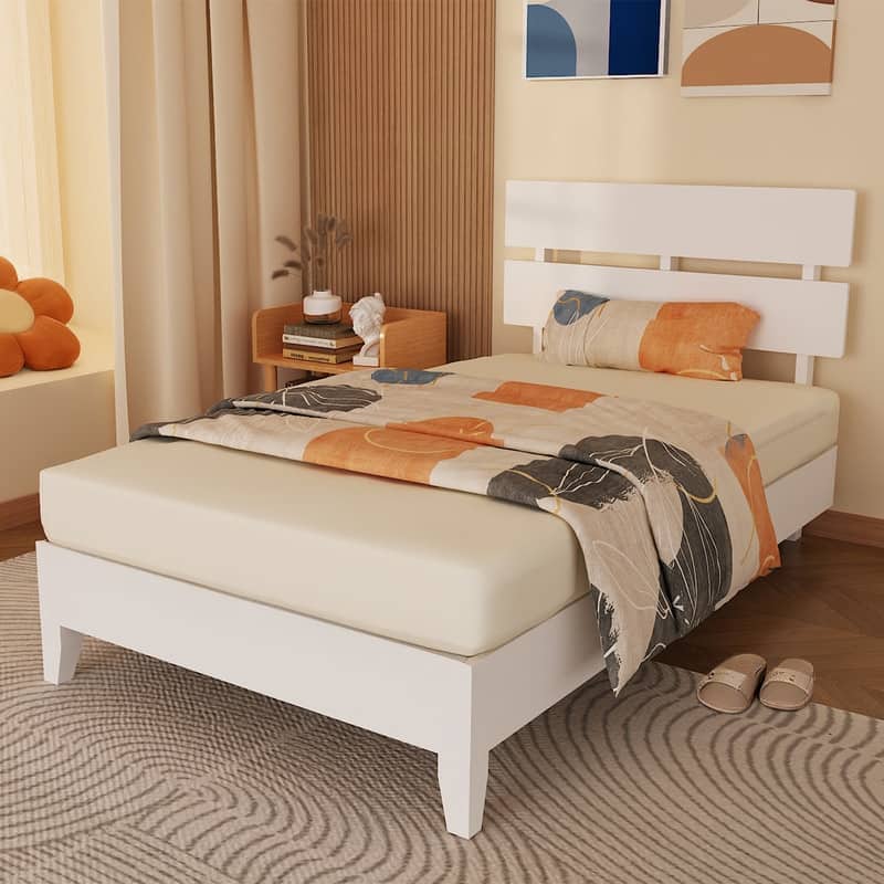 Modern Brown Solid Wood Platform Bed Frame with Headboard