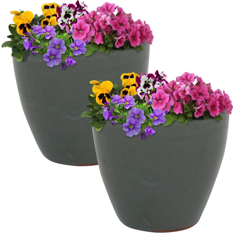Resort Ceramic Indoor/Outdoor Planter - Set of 2 - Gray - 8-Inch