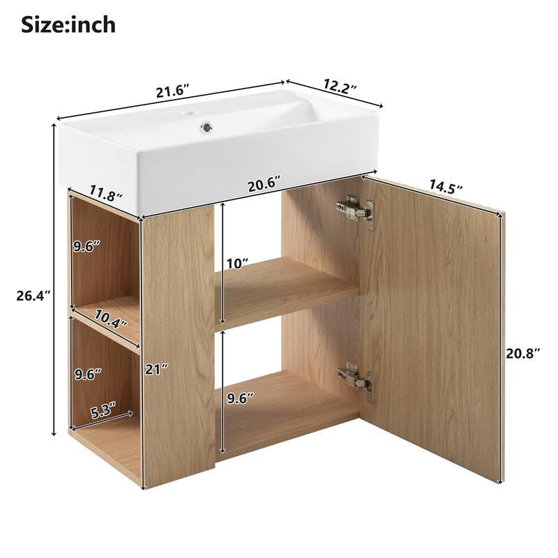 Floating Bathroom Vanity with Sink, Wall Mounted Bathroom Vanity, Storage Cabinet with Open Shelf & Wave-Patterned Door