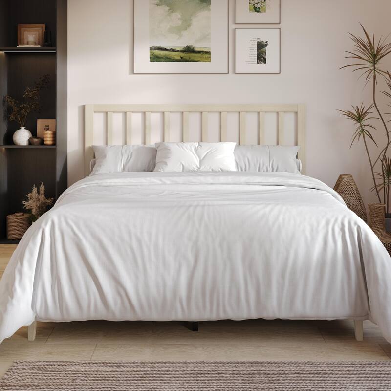 Clayfell Lancaster Platform Bed Frame with Slatted Headboard, No box spring required, Easy Assembly - White - Queen