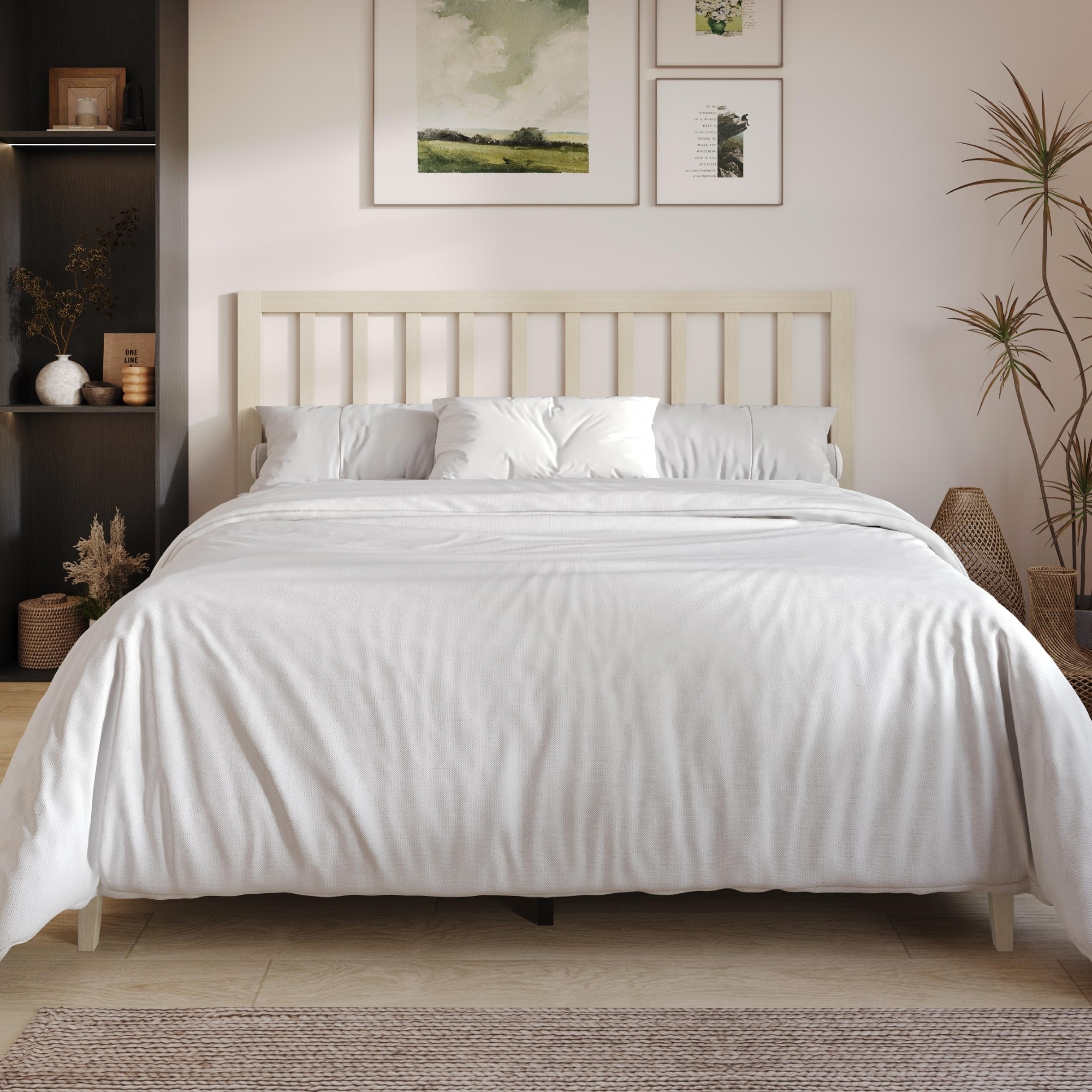 Clayfell Lancaster Platform Bed Frame with Slatted Headboard, No box spring required, Easy Assembly