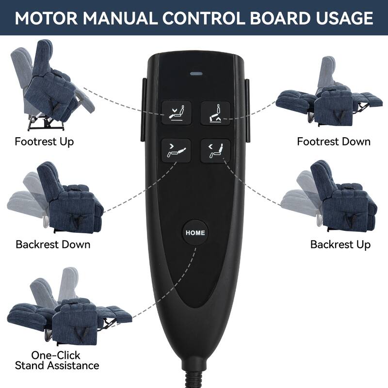 Blue Dual Motor Power Lift Recliner with Heat, Massage, Infinite Positioning, Remote Control, and Lumbar Support