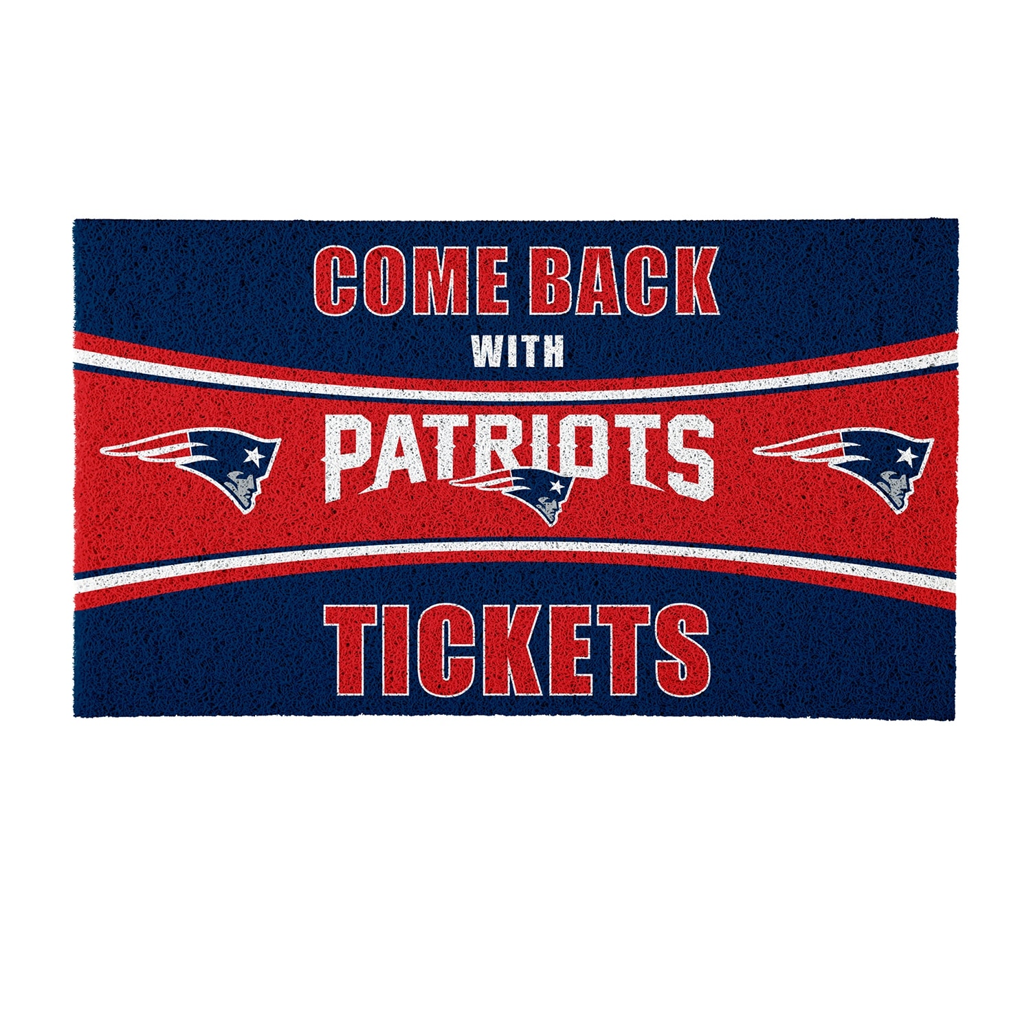 New England Patriots 28 in. x 16 in. PVC "Come Back With Tickets" Trapper Door Mat