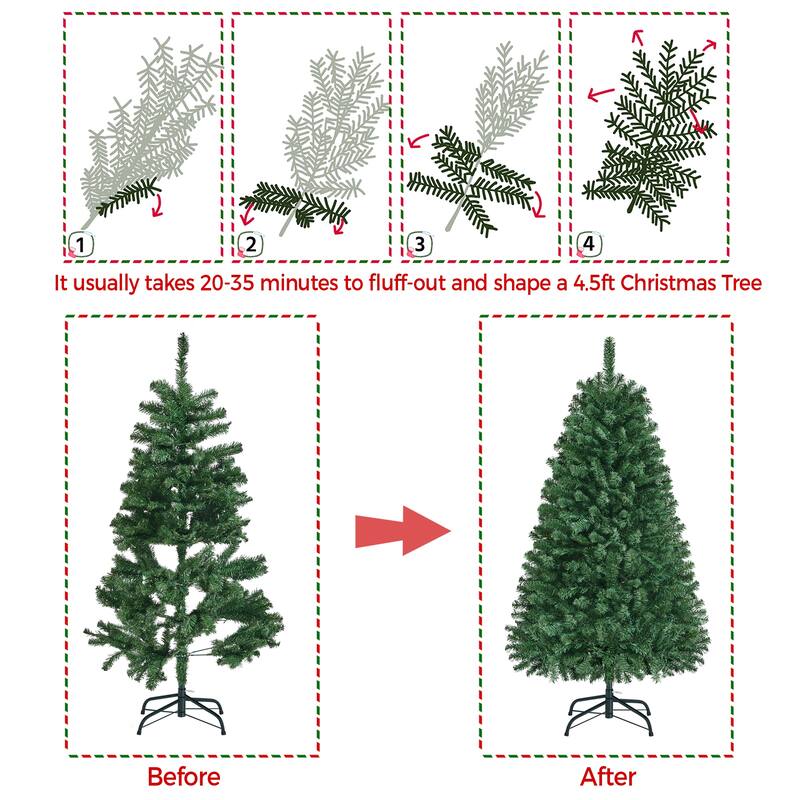 Yaheetech Pre-lit 4.5ft/6ft/7.5ft/9ft Spruce Artificial Christmas Tree with Foldable Stand, Green