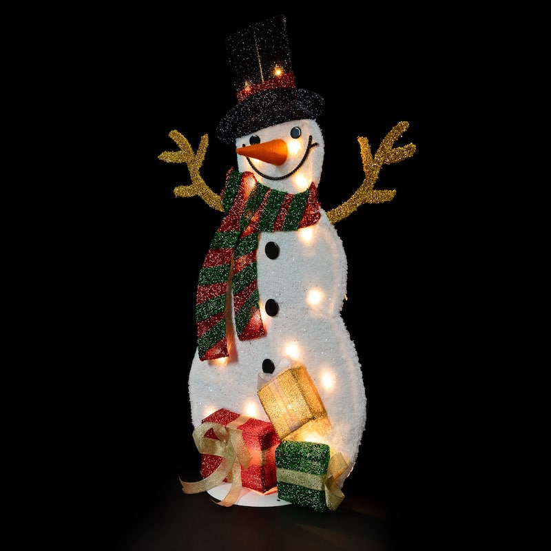 Lighted Smiling Snowman with Gifts Outdoor Christmas Decoration - 31" - Clear Lights - White