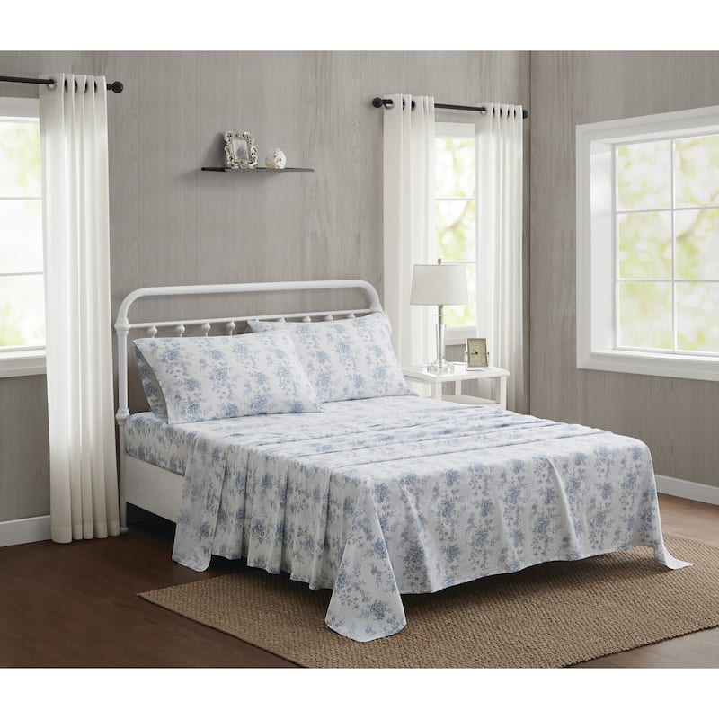 The Farmhouse by Rachel Ashwell British Rose Sheet Set - White/Blue - Twin