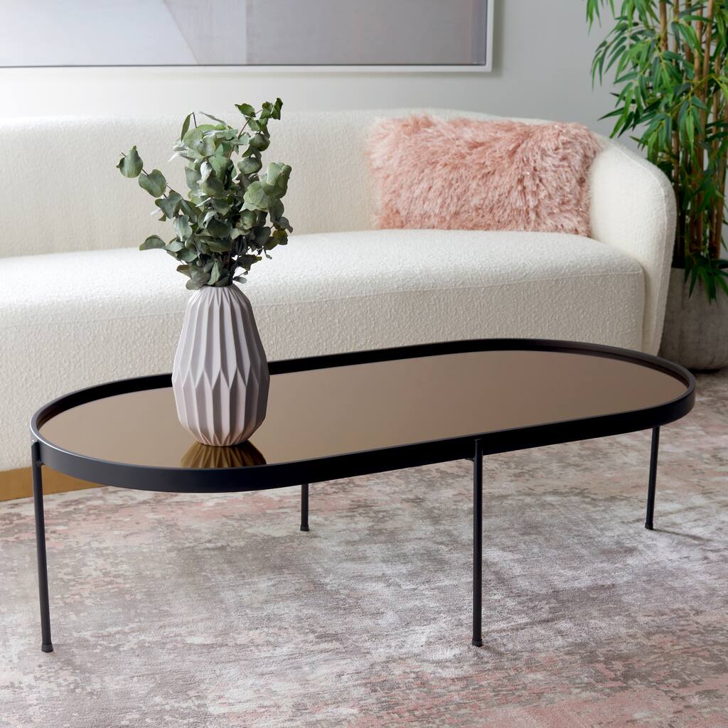 SAFAVIEH Leontine Mirrored Oval Coffee Table - 47 In. W x 23 In. D x 14 In. H - 47Wx23Dx14H