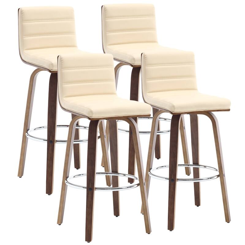 PU Leather Upholstered Swivel Barstools with Back, Set of 4 - Cream - Bar Height