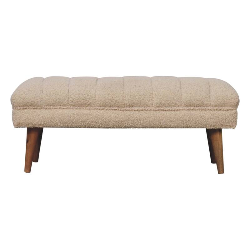 Artisan Furniture Solid Wood Cream Boucle Puffer Bench - White