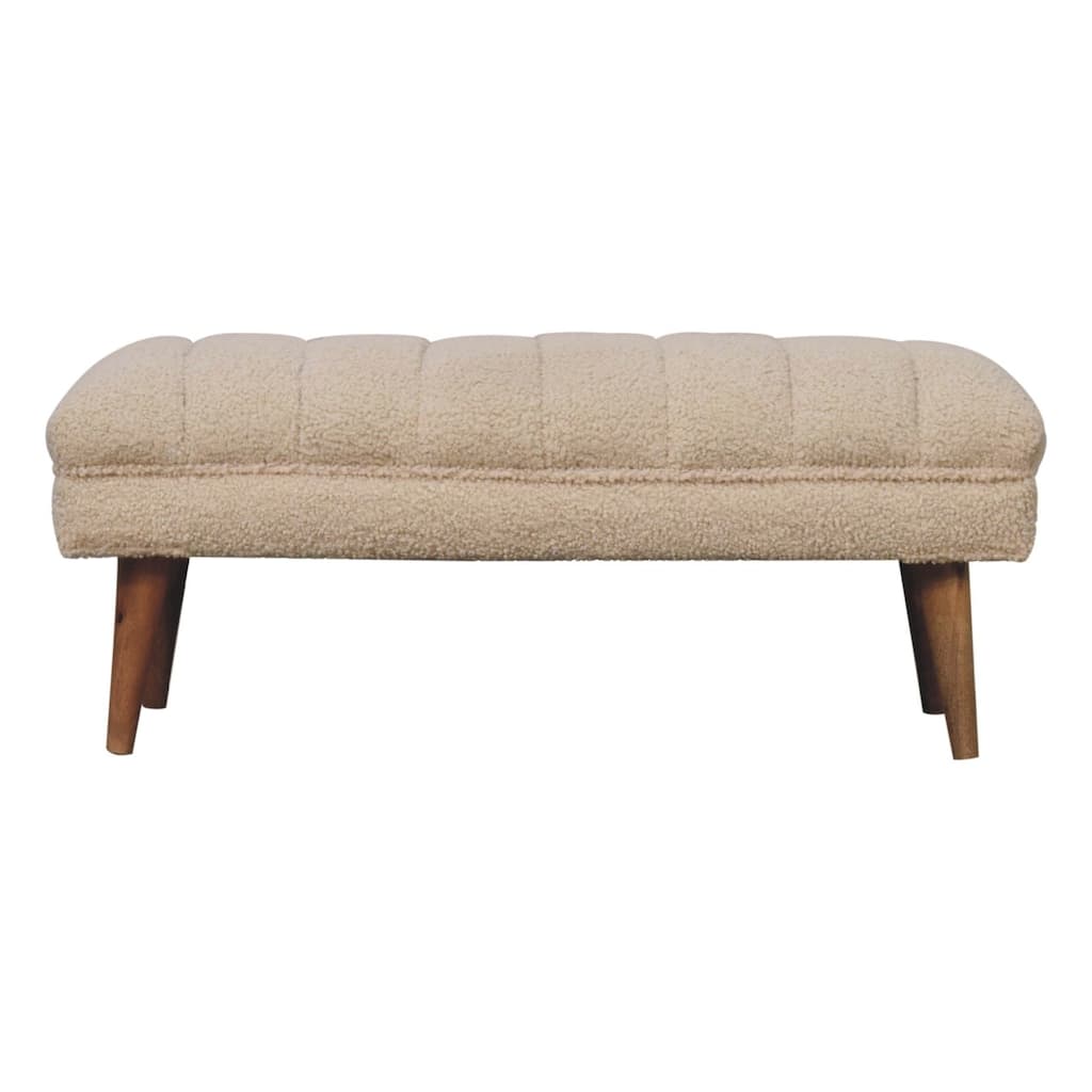 Artisan Furniture Solid Wood Cream Boucle Puffer Bench