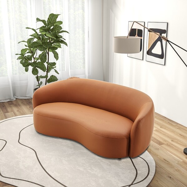 Nova Mid Century Modern Japandi Style Curvy Leather Sofa