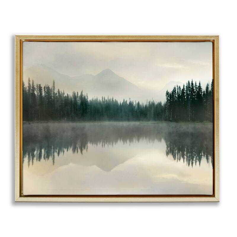 Stupell Foggy Lake Forest Landscape Soft Nature Water Reflection Floater Frame - Green