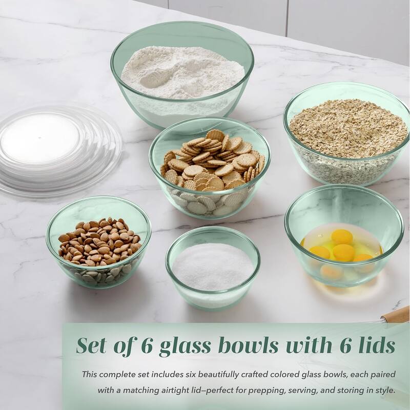 COOK WITH COLOR 12 Pc Glass Nesting Mixing Bowl Set with Lids for Cooking and Prep
