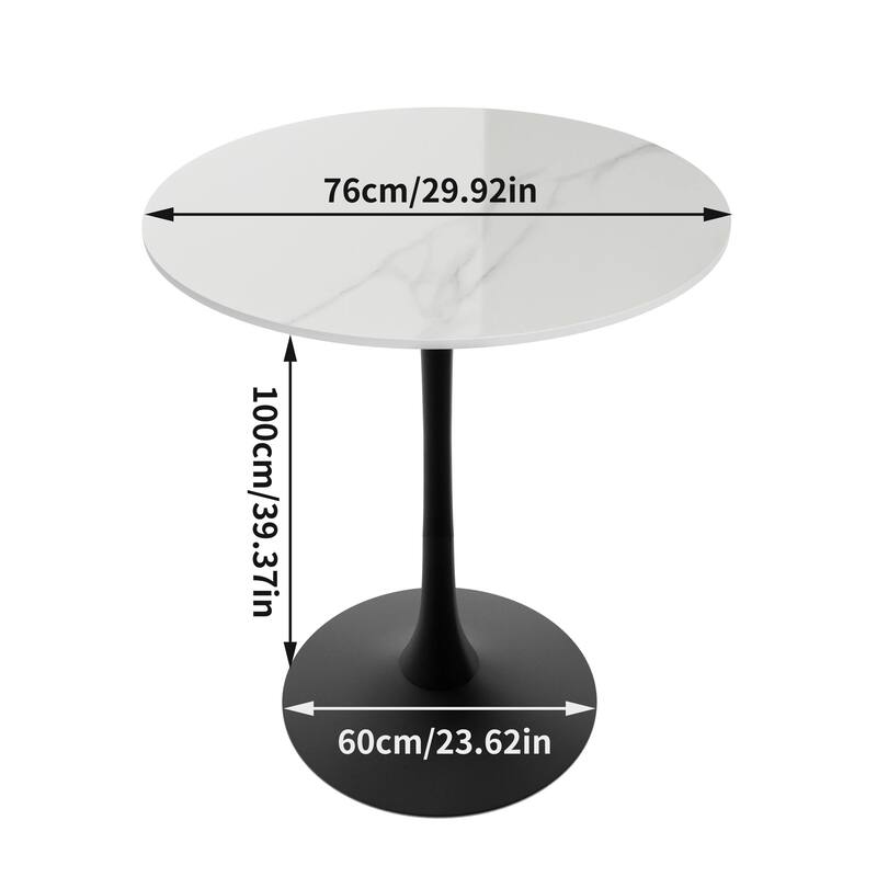 Round Dining Table Marble Modern Tulip Table Slate Tabletop with Metal Pedestal Base