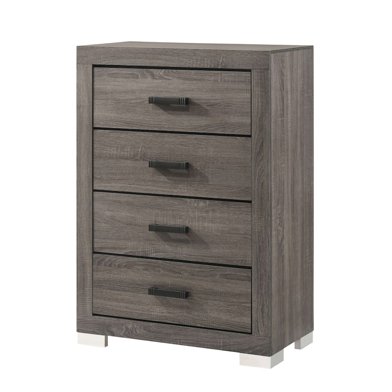 Advanced Elegant Oak-Gray Suave Chest with 4 Spacious Drawers - Grey - 4-drawer