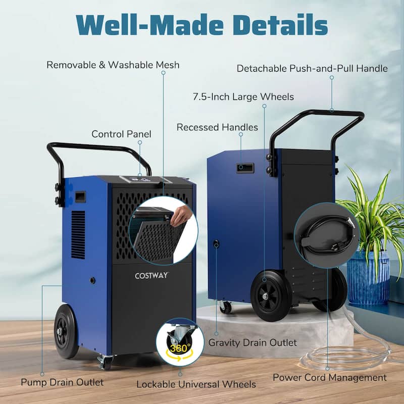 Costway 154 Pints Commercial Dehumidifier with Pump Drain Hoses for - See Details