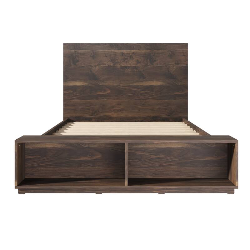 Traditional Rustic Natural Tone Walnut Queen Bed Frame with Storage