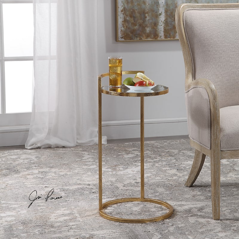 30" gold elegant accent table with a mirrored top