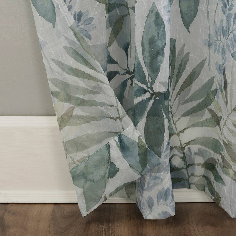 No. 918 Fiona Foliage Print Crushed Voile Sheer Rod Pocket 1-Piece Curtain Panel, Single Panel