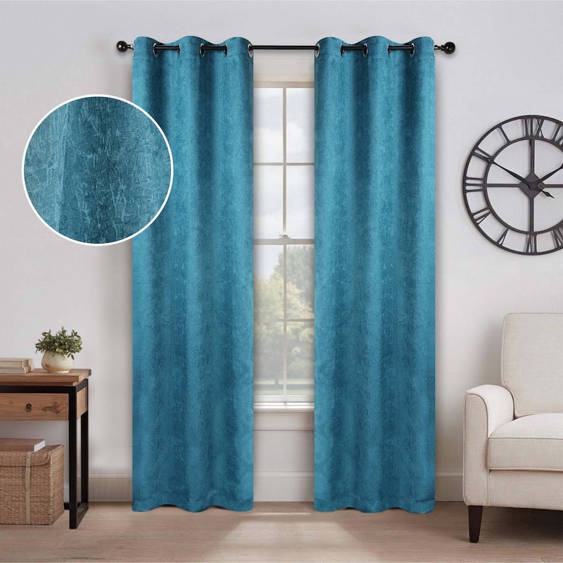 Superior Senna Washable Room Darkening Curtains, Set of 2 Panels - 42" x 108" - Deep Sea