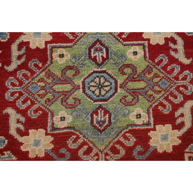 Geometric Beige Kazak Area Rug Handmade Wool Carpet - 5'1" x 6'4"